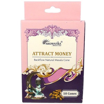 ATTRACT MONEY Backflow Natural Masala Cone, Aromatika (ПРИВЛЕЧЕНИЕ ДЕНЕГ стелющийся дым, Ароматика), 10 конусов.