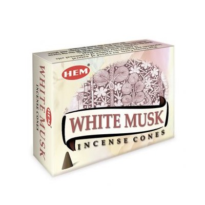 Hem Incense CONES WHITE MUSK (Благовония конусы БЕЛЫЙ МУСКУС, Хем), уп. 10 конусов.