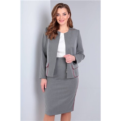 Liona Style 719Ю серый+белый, Блуза,  Юбка,  Жакет