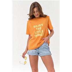 Футболка базовая трикотажная оверсайз из хлопка в полоску оранжевая