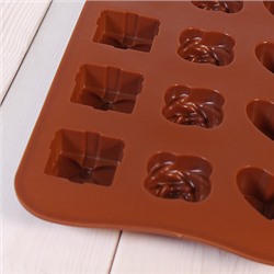 Форма силиконовая для шоколада "Сердце, роза и подарок" 20*10 см, 15 ячеек