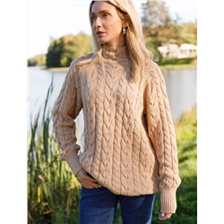 Удлиненный свитер фактурной вязки с узором косы
