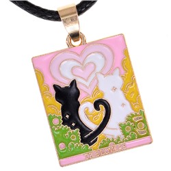 Кулон Tarot ЧЕРНАЯ КОШКА ВЛЮБЛЕННЫЕ - The Lovers, на шнуре (металл, размер 2,4*2 см.), 1 шт.