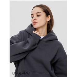Женский худи оверсайз из футера с начесом Lingeamo темно-серый ВК-24 (13)