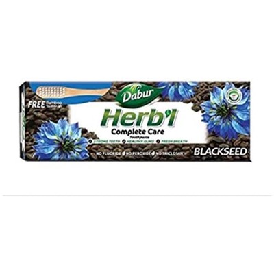 Herb'l BLACK SEED Complete Care toothpaste, Dabur (Хербл БЛЭК СИД, с экстрактом семян черного тмина, Комплексная Защита (зубная щетка в подарок), Дабур), 150 г.