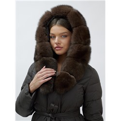 Пальто женское зимние с мехом песец люкс класса коричневого цвета 625K
