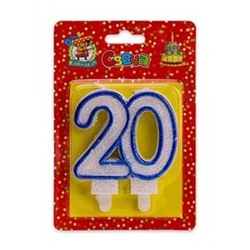 С2483 Свеча в торт цифра "20" (значимые даты, синяя), (МИЛЕНД)