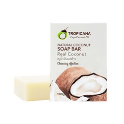 REAL COCONUT Natural Coconut Soap Bar, Tropicana (НАСТОЯЩИЙ КОКОС мыло на основе чистого кокосового масла холодного отжима без консервантов, Тропикана), 100 г.