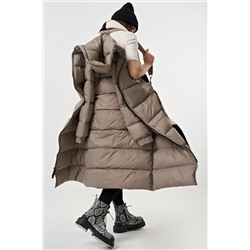 Пальто пуховое прямого силуэта серо-бежевое