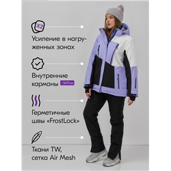 Горнолыжный костюм женский зимний большого размера сиреневого цвета 07083Sn