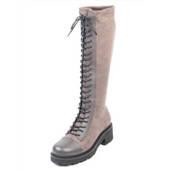 M06 GREY Ботинки демисезонные женские высокие (натуральная кожа, велюр, байка) размер 39