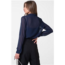 Блузка шифоновая в горошек синяя