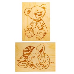 Фанера с рисунком для выжигания по дереву «Медвежонок и слоник» (2 штуки)