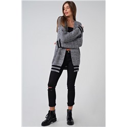 Кардиган вязаный оверсайз короткий без застежки серый меланж