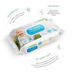 Детские влажные салфетки 0+ SYNERGETIC Pure&Nature "Пантенол и овсяное молочко", 60 шт.