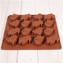 Форма силиконовая для шоколада "Котята" 18*17 см, 16 ячеек