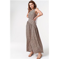 Платье летнее макси с открытой спиной из вискозы с принтом на бежевом
