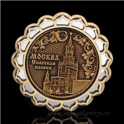 Магнит из бересты г. Москва "Спасская Башня" 70*70мм вставка серебристая