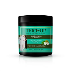 Trichup Hair Mask HEALTHY, LONG & STRONG Hot Oil Treatment, Vasu (ТРИЧАП Маска для волос ЗДОРОВЫЕ ДЛИННЫЕ И СИЛЬНЫЕ, Обогащена Готуколой, Хной и Жасмином), ЧЕРНАЯ БАНКА 500 мл.