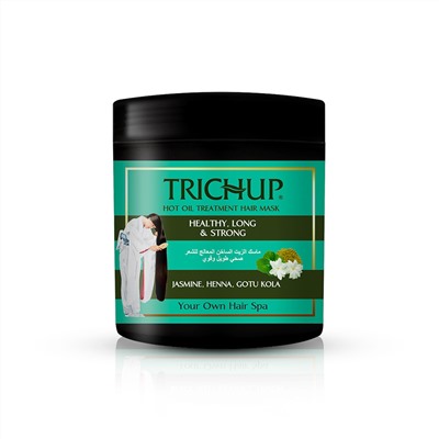 Trichup Hair Mask HEALTHY, LONG & STRONG Hot Oil Treatment, Vasu (ТРИЧАП Маска для волос ЗДОРОВЫЕ ДЛИННЫЕ И СИЛЬНЫЕ, Обогащена Готуколой, Хной и Жасмином), ЧЕРНАЯ БАНКА 500 мл.