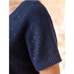 Джемпер с V вырезом и цельнокроенным рукавом из хлопковой пряжи с пайетками