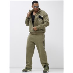 Спортивный костюм мужской демисезонный на флисе цвета хаки 329Kh