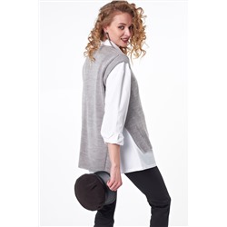 Жилет вязаный оверсайз асимметричный с разрезами по бокам светло-серый меланж
