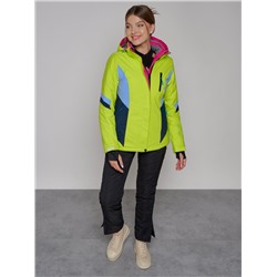 Горнолыжная куртка женская зимняя салатового цвета 2201-1Sl