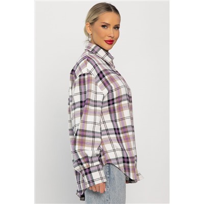 Рубашка оверсайз Дарика (бело-сиреневая) Б14253-30М