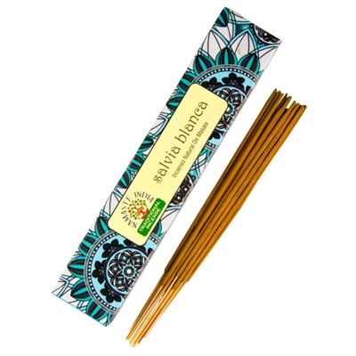WHITE SAGE Natural Masala Incense, Namaste India (БЕЛЫЙ ШАЛФЕЙ натуральные масала благовония, Намасте Индия), уп. 15 г.