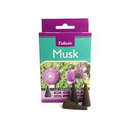 Tulasi Incense CONES MUSK, Sarathi (Туласи благовония КОНУСЫ МУСК, Саратхи), уп. 15 конусов.