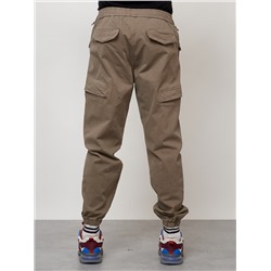 Джинсы карго мужские с накладными карманами бежевого цвета 2420B