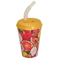 Стакан "IZI-GO" с крышкой и трубочкой 420 мл с декором (желтый) 222100503/01