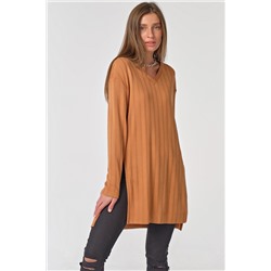 Туника трикотажная с разрезами по бокам медовая