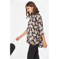 Блузка атласная свободная с принтом на черном