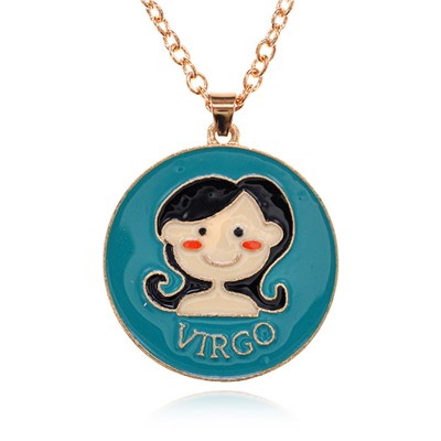 BJK400-09 Кулон Знаки Зодиака VIRGO - ДЕВА, на цепочке (металл, диаметр кулона 2,7 см.), 1 шт.