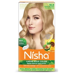 ULTRA BLONDE 10.0 Nisha Creme Hair Color (УЛЬТРА БЛОНД 10.0 крем-краска для волос, Ниша), 60 г + 60 мл + 18 мл.