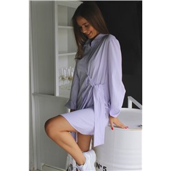 Платье-рубашка короткое из хлопка в полоску на сиреневом