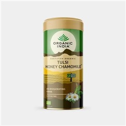 TULSI HONEY CHAMOMILE An Invigorating Drink, Organic India (ТУЛСИ МЁД РОМАШКА бодрящий напиток, Органик Индия), БАНКА, 100 г.