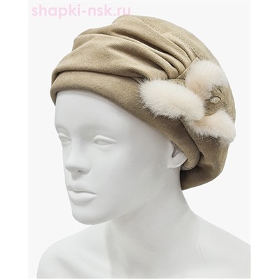 Валента замша мех.норка Берет женский флис (56-58)