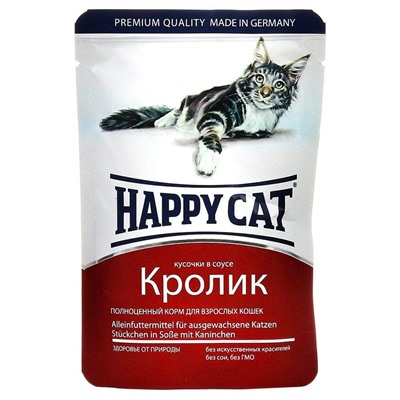 Хэппи Кэт кусочки в соусе Кролик  0,1кг ПАУЧ 1002313АГ