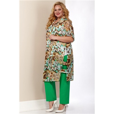 Aira Style 533 зеленые_орхидеи, Кардиган,  Брюки,  Блуза