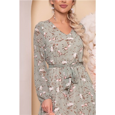 Платье "Волшебная история" (олива/цветы) П5778