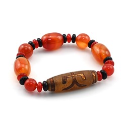 Браслет "Дзи Аристократ" бочонок 14*40мм с сердоликом бочонок 13*18мм