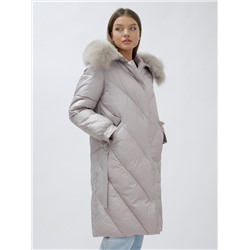 Пальто женское зимние с мехом песец люкс класса бежевого цвета 1316B