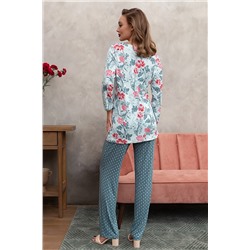 Комплект жен: фуфайка(футболка) д/рук, брюки Mia Cara SS23WJ333 Blueberry Night (Аква/пионы)