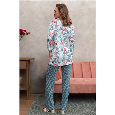 Комплект жен: фуфайка(футболка) д/рук, брюки Mia Cara SS23WJ333 Blueberry Night (Аква/пионы)