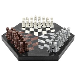 Шахматы подарочные из камня змеевик "На троих" 500*440*105мм