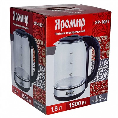 Чайник электрический 1500 Вт, 1,8 л ЯРОМИР ЯР-1061 черный