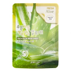 3W CLINIC Маска тканевая д/лица  с экстр.алоэ  Fresh Aloe Sheet mask 23мл АКЦИЯ! СКИДКА 5%